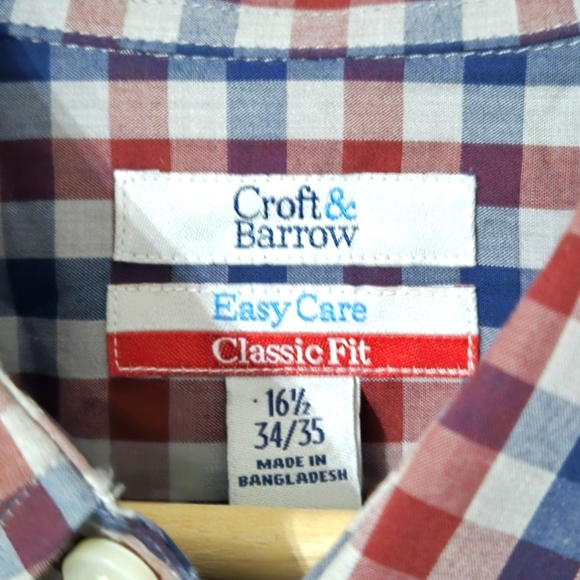 Croft & Barrow Easy Care Button-down Shirt Men's Sz L Blue Red Check Collared - Picture 8 of 10
